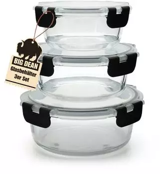 BigDean Glasbeh&auml;lter mit Deckel in 3 Gr&ouml;&szlig;en - Meal Prep Container