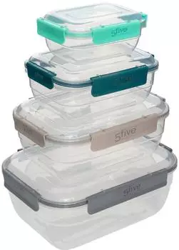 5five Klic rechteckige Plastikdosen, 4er-Set, transparent