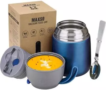 LuxusKollektion Thermobeh&auml;lter Edelstahl 500ml mit L&ouml;ffel, blau