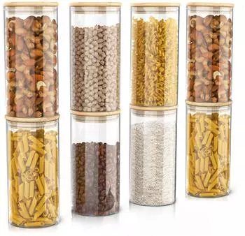 Arendo Vorratsgläser 8er-Set 1,5L, Borosilikatglas mit Bambusdeckel (308163)