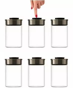 Buri Vorratsgl&auml;ser 6er-Set 1300ml, Vakuumdeckel Edelstahl, luftdicht