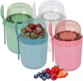 Relaxdays M&uuml;slibecher To Go 4er Set, 3 F&auml;cher, 400 & 280ml, bunt