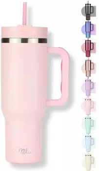 Milu 1983 Tumbler 1,2L mit Strohhalm und Henkel, Edelstahl, Blossom Pink (T11)