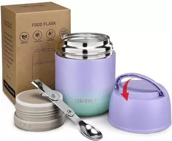 LuxusKollektion Thermobeh&auml;lter 500ml Edelstahl mit L&ouml;ffel, doppelwandig, blau-lila