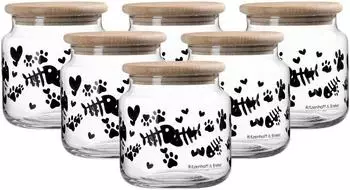 Ritzenhoff & Breker Mika Cat Leckerli-Dose mit Holzdeckel, Glas, transparent, 6er Set (&oslash; 10cm)