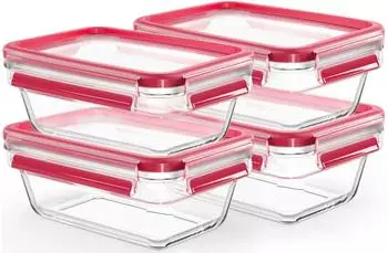 Emsa Clip & Close Vorratsdosen-Set 4-tlg. Glas Rot