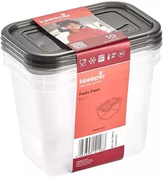 keeeper fredo fresh Frischhaltedosen-Set 3-teilig, 3x1L, crystal grey (3067482700000)