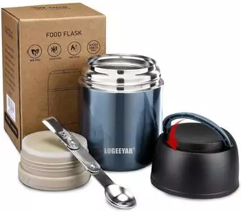 LuxusKollektion Thermobeh&auml;lter 500ml Edelstahl mit Faltl&ouml;ffel, blau