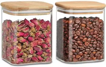 LuxusKollektion Vorratsgl&auml;ser mit Bambusdeckel, luftdicht, 800ml, 2er-Pack