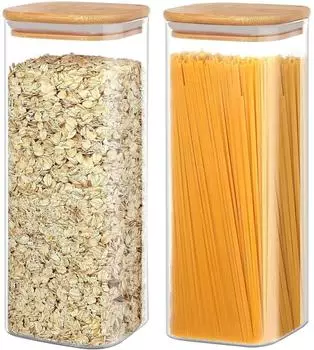 LuxusKollektion Vorratsgl&auml;ser 2200ml mit Bambusdeckel, 2er-Set