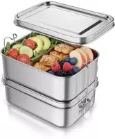 Arendo Lunchbox, Meal Prep Box Edelstahl 1700 ml, 2 Ebenen, 4 Trenneins&auml;tze,