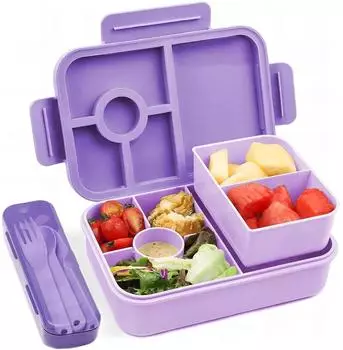 LuxusKollektion Bento Box Kinder 1300ml, 5 F&auml;cher, auslaufsicher, lila