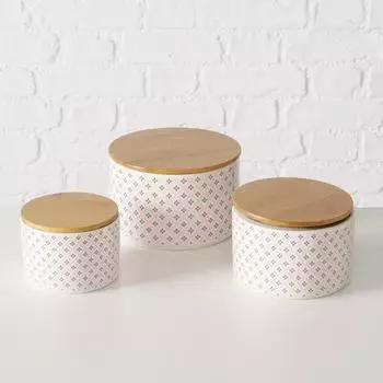 Boltze LILLY Keramikbeh&auml;lter mit Bambusdeckel, 3er-Set