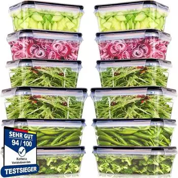 LuxusKollektion Frischhaltedosen-Set 12-teilig, 6x1000ml + 6x1500ml, BPA-frei, mikrowellengeeignet