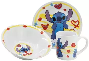 Stor Stitch Aloha Keramik-Set Sch&uuml;ssel, Teller & Tasse, blau