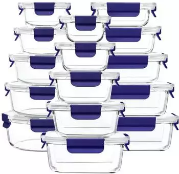 LuxusKollektion Glas-Vorratsdosen-Set 15-teilig, blau, auslaufsicher (FE666-blue)