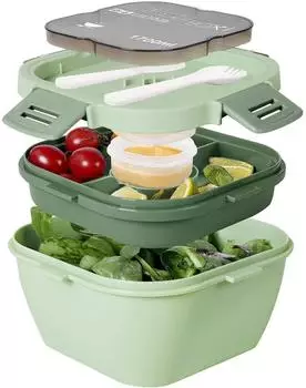 LuxusKollektion Salatbeh&auml;lter mit Unterteilung, Besteck, 1700ml, dunkelgr&uuml;n