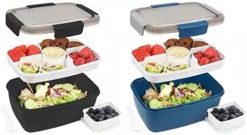 LuxusKollektion Bento Box mit Fächern, auslaufsicher, 2000ml, 2er-Set, blau+schwarz