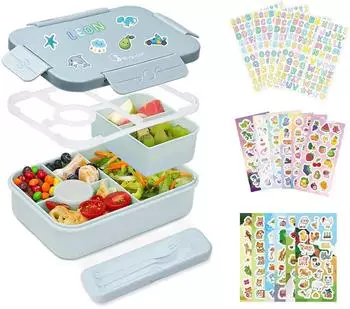 LuxusKollektion Bento Box Kinder 1300ml, 6 Fächer, auslaufsicher, blau