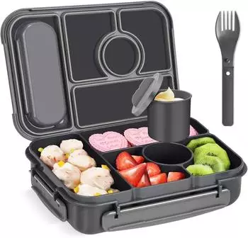 LuxusKollektion Bento Box 5 F&auml;cher 1300ml BPA-frei, mikrowellenfest, dunkelgrau