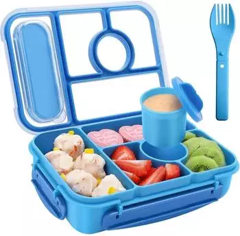 LuxusKollektion Bento Box Kinder 1300ml, 5 F&auml;cher, blau, BPA-frei