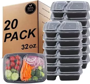 LuxusKollektion Meal Prep Container 2 F&auml;cher, 32oz, BPA-frei, 20er Pack