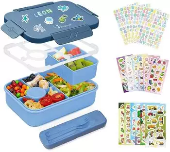 LuxusKollektion Bento Box Kinder 1300ml, 6 F&auml;cher, auslaufsicher, dunkelblau