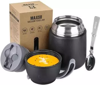LuxusKollektion Thermobeh&auml;lter Edelstahl mit L&ouml;ffel 500ml, schwarz