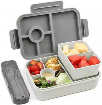 LuxusKollektion Bento Brotdose Kinder 5 F&auml;cher 1300ml, grau, BPA-frei