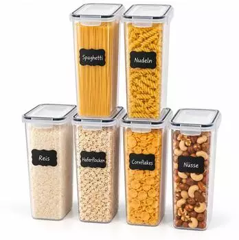 Relaxdays Vorratsdosen Set mit Klickverschluss, Kunststoff, 2,8L, 6er-Pack