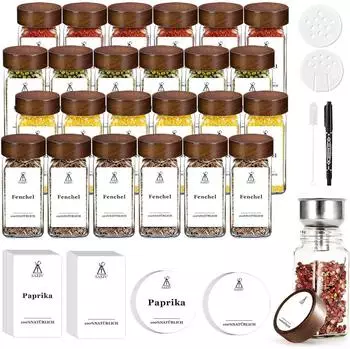 LuxusKollektion Gew&uuml;rzgl&auml;ser-Set 24-teilig, quadratisch, 120ml, Borosilikatglas, Akazienholzdeckel