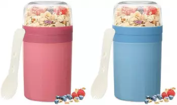 LuxusKollektion M&uuml;slibecher to Go 2er Set mit L&ouml;ffel & So&szlig;enbox, auslaufsicher, 520ml+250ml