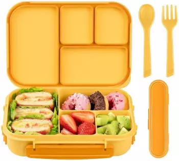 LuxusKollektion Amathley Bento Lunchbox 1200ml, 4 F&auml;cher mit Besteck