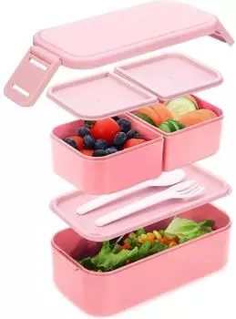 LuxusKollektion Bugucat Brotdose Kinder 2-in-1, 3 F&auml;cher, auslaufsicher, BPA-frei, 1300ml