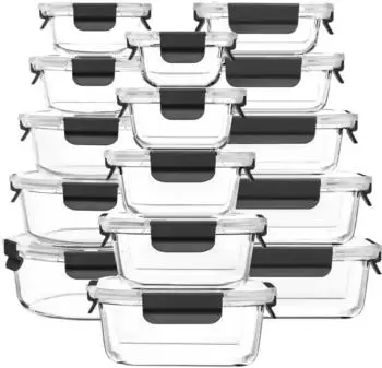 LuxusKollektion Glas-Vorratsdosen-Set 15-teilig, schwarz, auslaufsicher, mikrowellengeeignet (FE666-black)