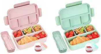 LuxusKollektion Bento Box Kinder 4 F&auml;cher, auslaufsicher, BPA-frei, 1300ml, 2er Set, rosa/gr&uuml;n