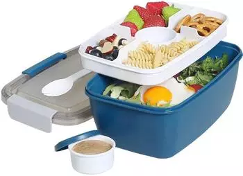 LuxusKollektion Salatbox Bento 5 F&auml;cher 2L, auslaufsicher, blau