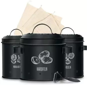 KitchenQuality Kartoffelaufbewahrungsbox 3er-Set, Metall, inkl. Sch&auml;ler & Beutel