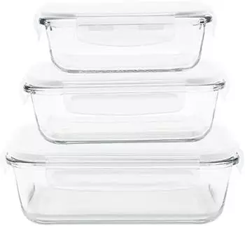 Pebbly Frischhaltedosen rechteckig, Glas, 3er-Set (0,4L + 0,65L + 1L)