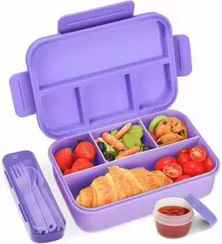 LuxusKollektion Bento-Lunchbox mit 4 F&auml;chern, 1300ml, lila, BPA-frei
