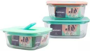 Luminarc Unique quadratisches Vorratsdosen-Set, gr&uuml;n (transparent), Glas, 3-tlg (729823)