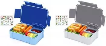 LuxusKollektion Bento Box Kinder mit F&auml;chern 900ml, auslaufsicher, 2er-Set, blau+grau