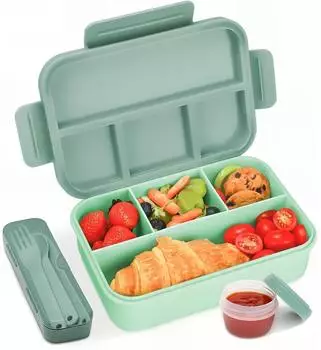 LuxusKollektion Lunchbox mit 4 F&auml;chern, auslaufsicher, dunkelgr&uuml;n, 1300ml