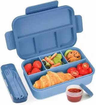 LuxusKollektion Lunchbox mit 4 F&auml;chern 1300ml, auslaufsicher, dunkelblau