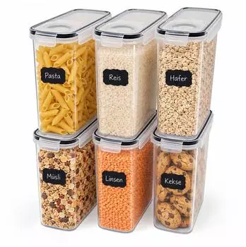 Relaxdays Vorratsdosen 6er Set, 4l, transparent, Klickverschluss, Kunststoff