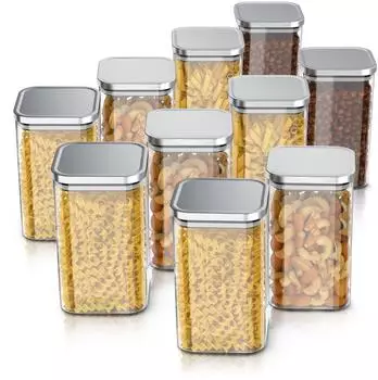 Arendo Glasbeh&auml;lter-Set 10er, 1,65L, Borosilikatglas mit Edelstahldeckel (308837)