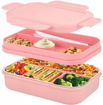 LuxusKollektion Bento Lunchbox 2000ml, 8 F&auml;cher, auslaufsicher, mit Besteck, rose