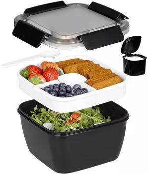 LuxusKollektion Bento Box 1500ml, 3 F&auml;cher, auslaufsicher, schwarz