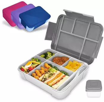 LuxusKollektion Bento Lunchbox f&uuml;r Kinder, 5 F&auml;cher, 1300ml, auslaufsicher, grau