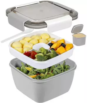 LuxusKollektion Bento Box 3 F&auml;cher, auslaufsicher, 1500ml, grau